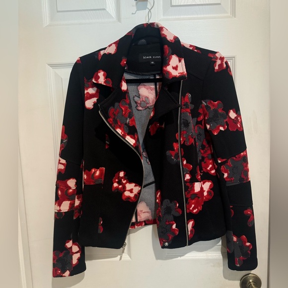 Black Rivet Women’s Black & Red Floral Jacket, X-Small, Bomber Style Jacket - Picture 10 of 13
